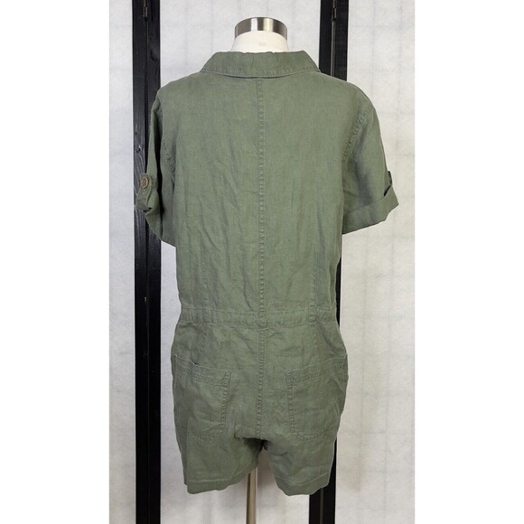 Anthropologie SANCTUARY Green SQUAD LEADER Linen Button Down Romper. Size: M - Picture 3 of 9